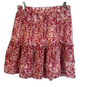 J Crew Factory‎ Pink Floral Print Aline Tiered Ruffle Skirt Lined Size Small